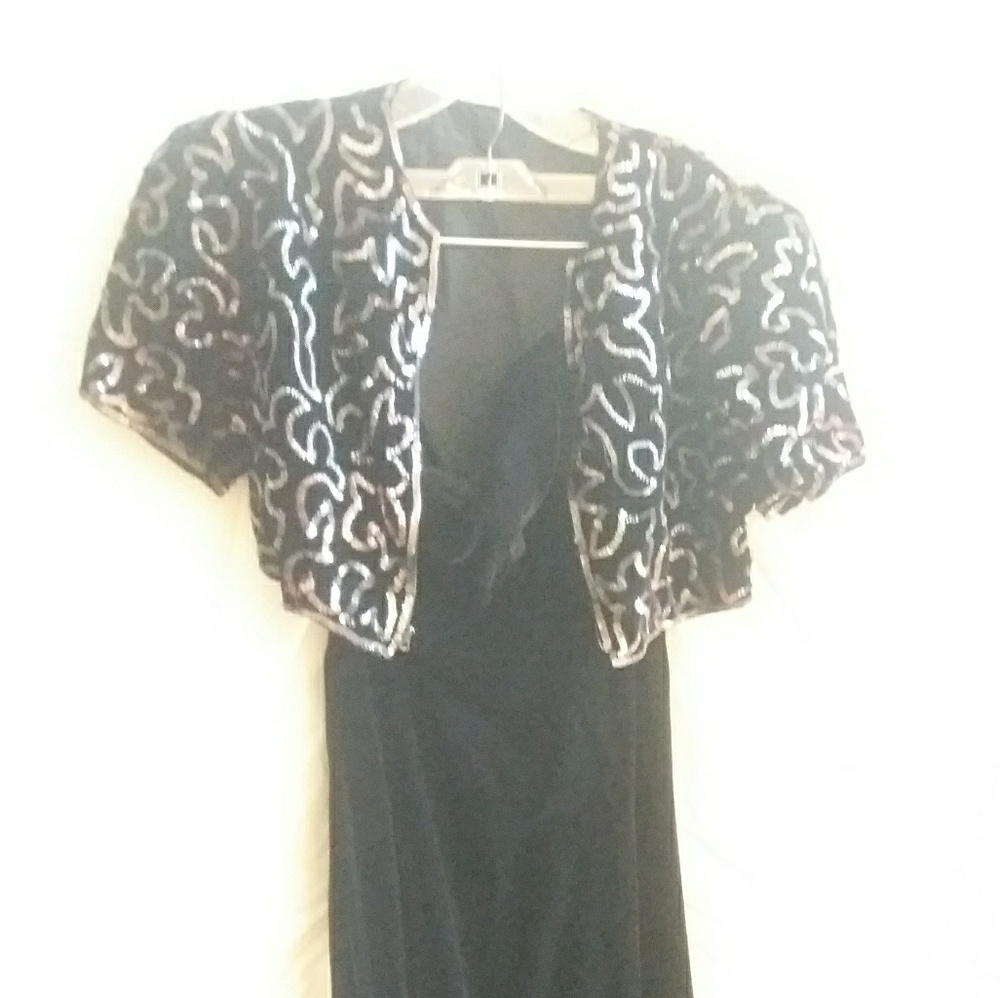 Strapless full length velvet dress/ beaded bolero